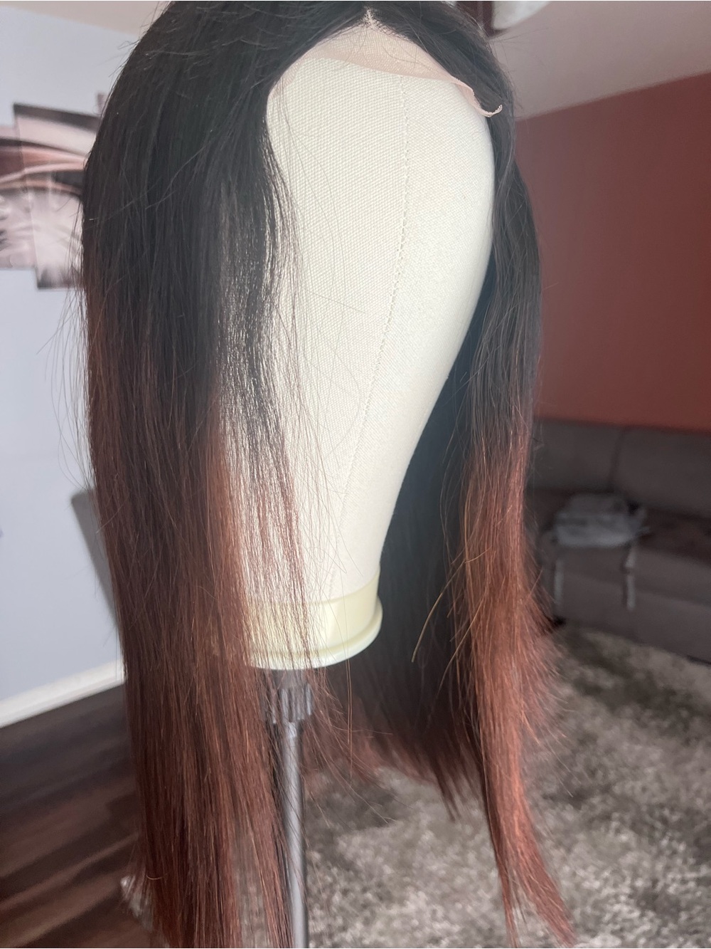 Bone Straight Lace Front Wig in Black with Brown Ombre